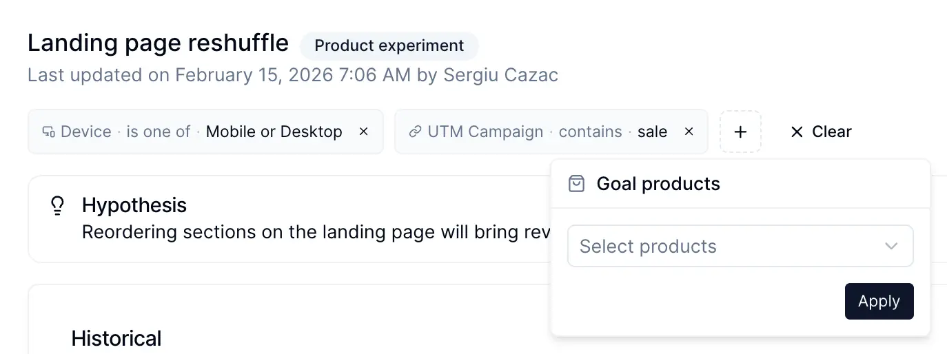 Advanced analytics filtering and breakdowns