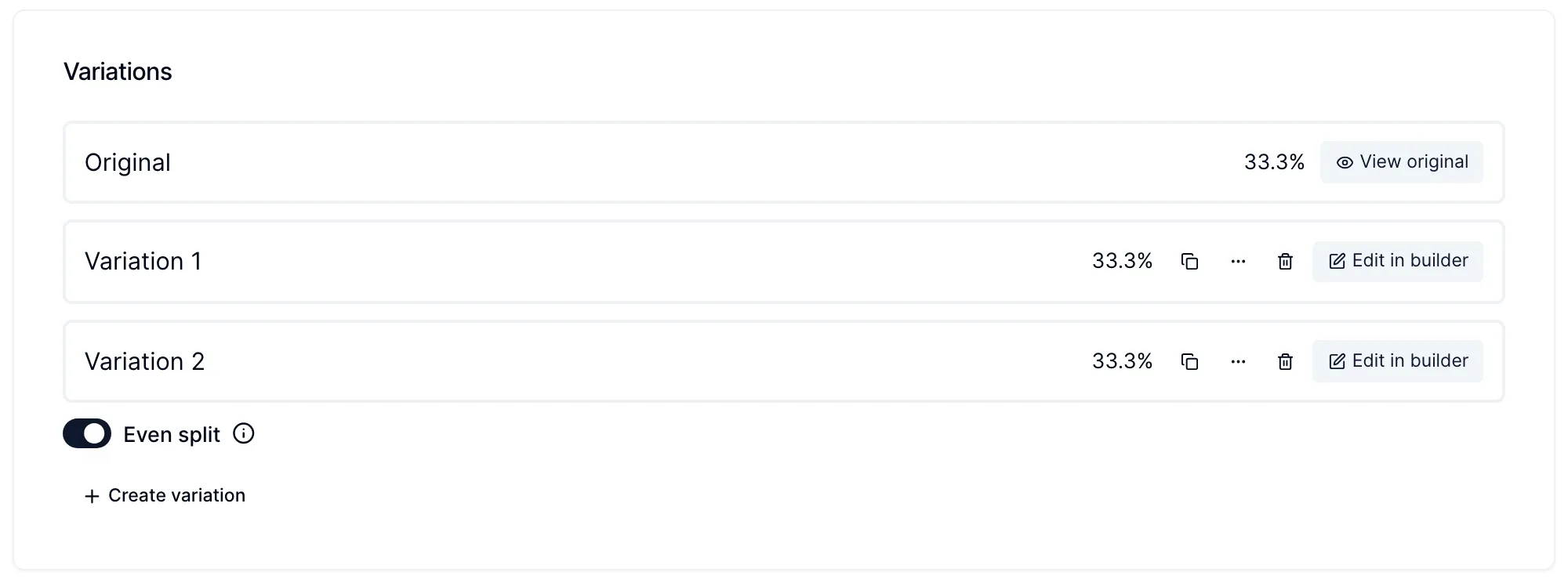 Split experiment traffic evenly in one click