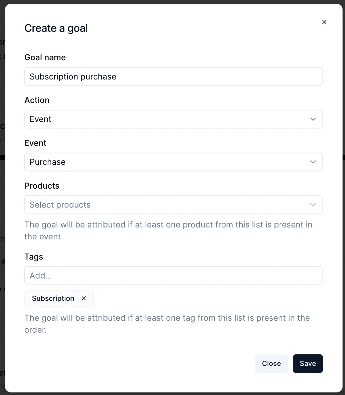 Tag based goals