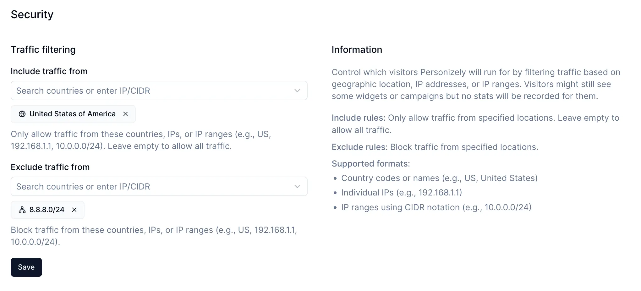 Whitelist and blacklist traffic